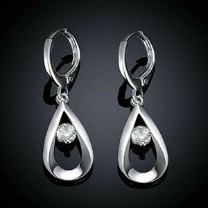 New Elegant 925 Silver Diamond Teardrop Earrings